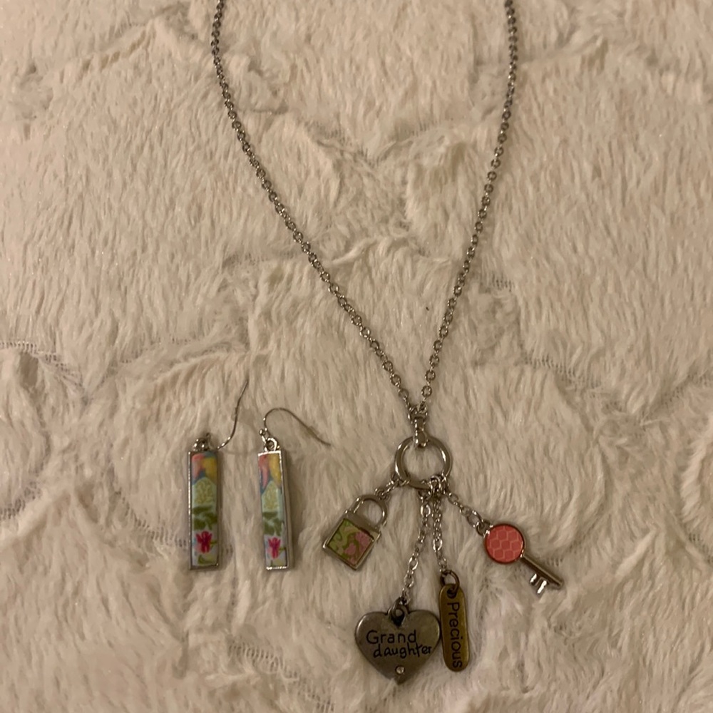 Grand daughter,Precious ,key,lock charms necklace and earrings